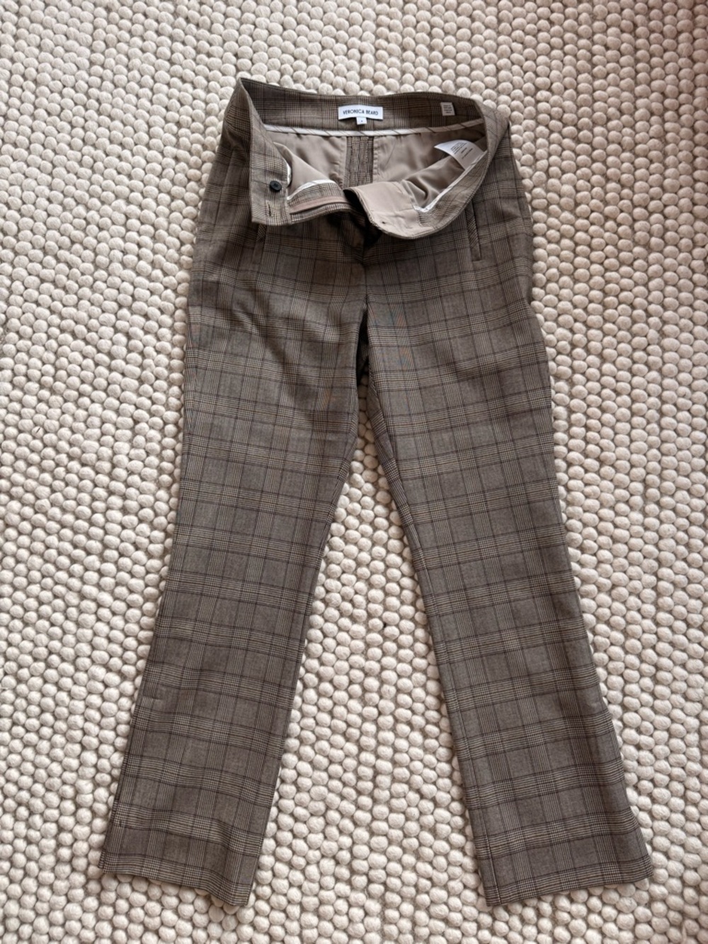 Veronica Beard Plaid Trousers in Brown and Tan